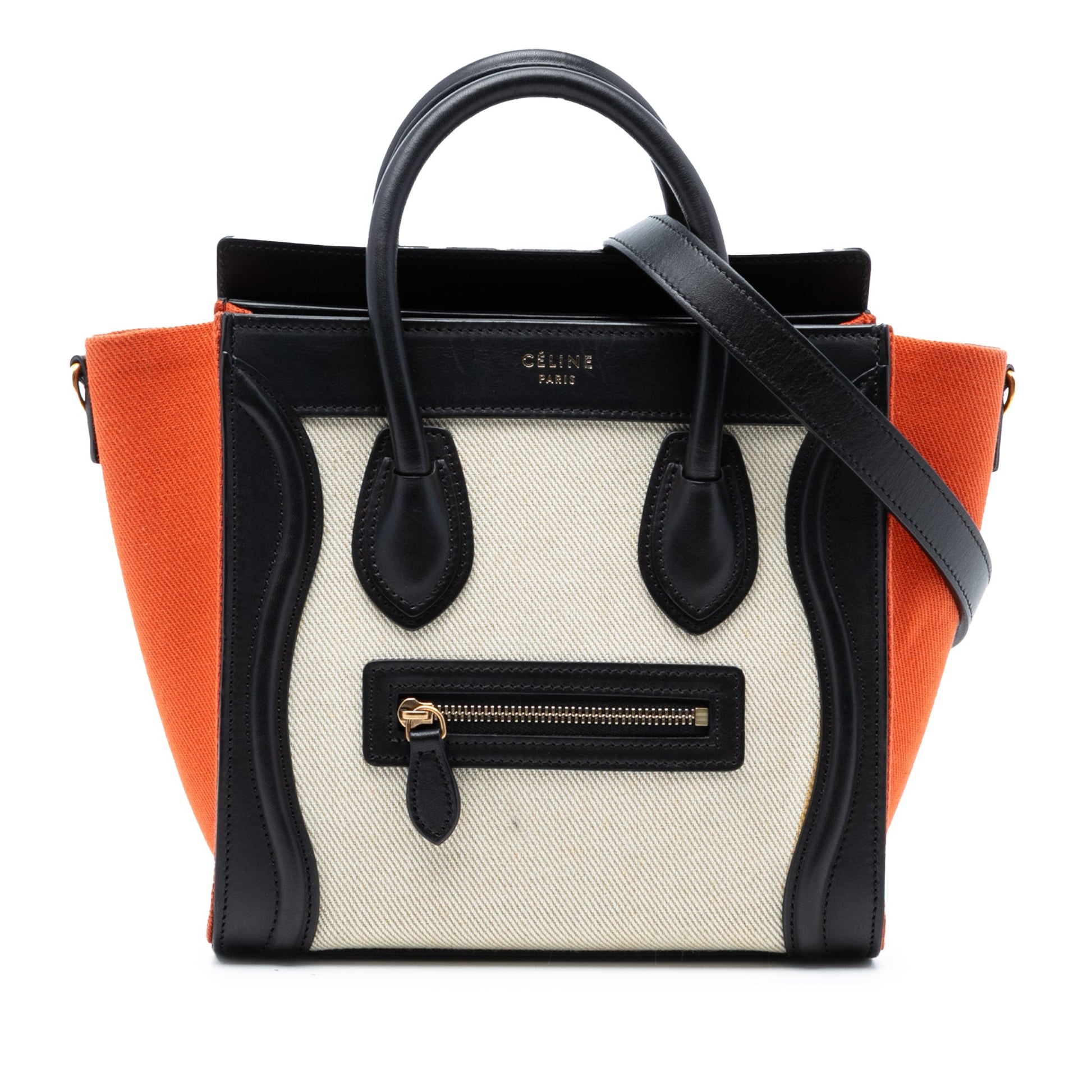 Celine Nano Tricolor Canvas and Leather Luggage Tote