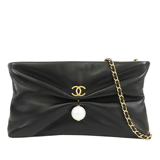 Chanel Shiny Lambskin Pearl Clutch With Chain