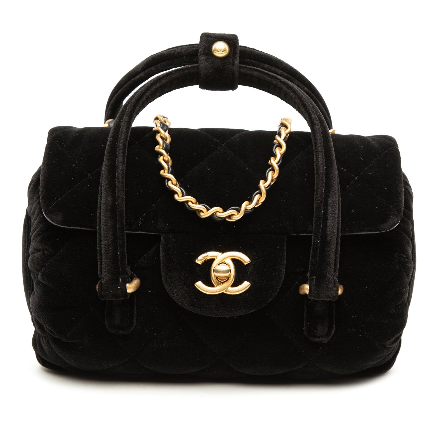 Chanel Mini Quilted Velvet Top Handle Flap