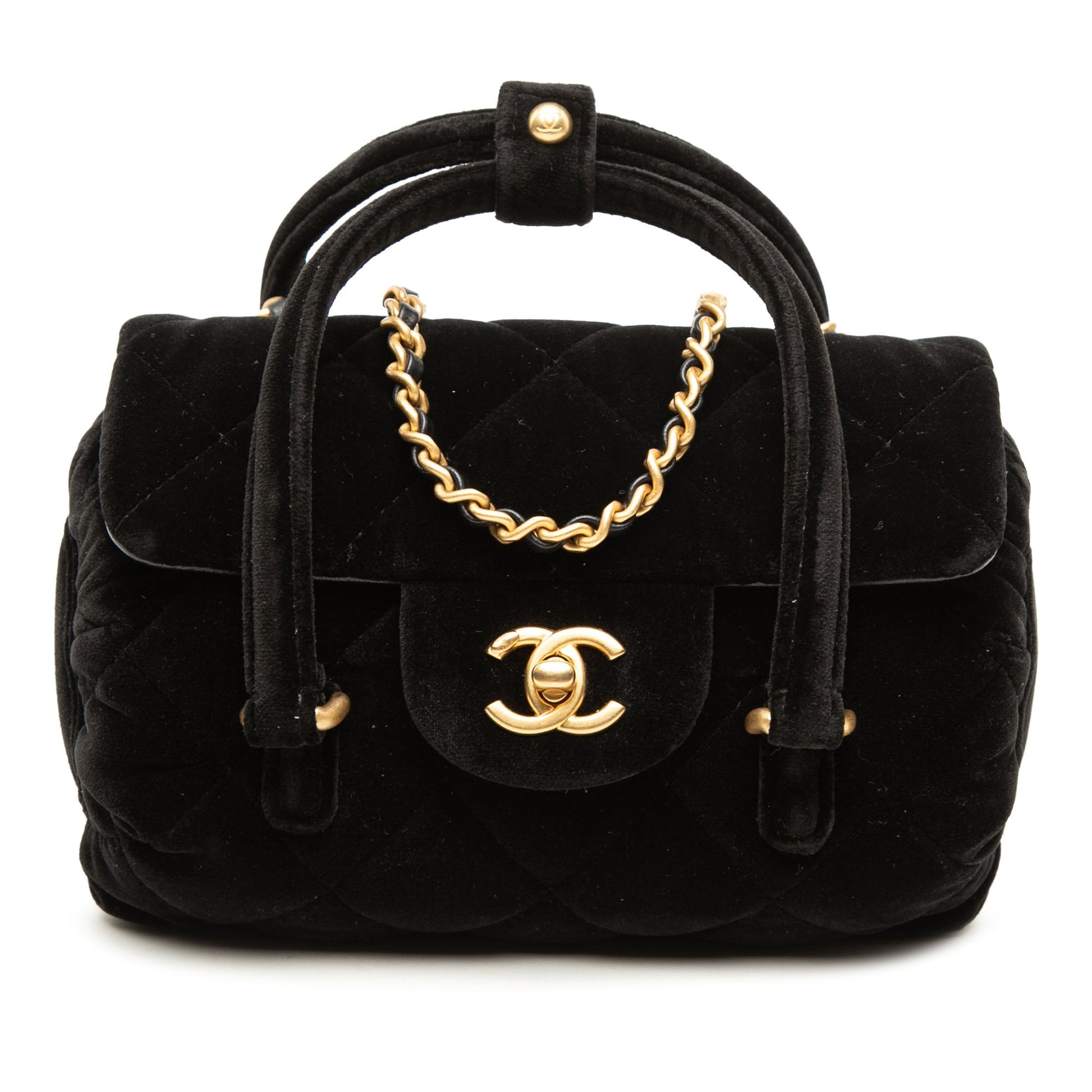 Chanel Mini Quilted Velvet Top Handle Flap
