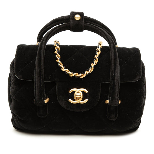 Chanel Mini Quilted Velvet Top Handle Flap