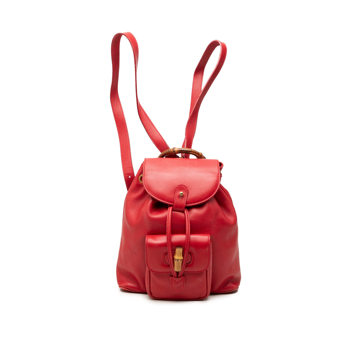 Gucci Calfskin Bamboo Drawstring Backpack — Red