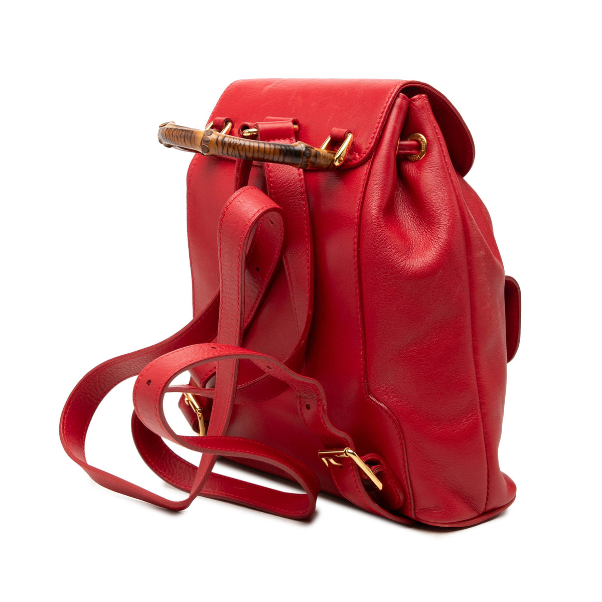 Gucci Calfskin Bamboo Drawstring Backpack — Red