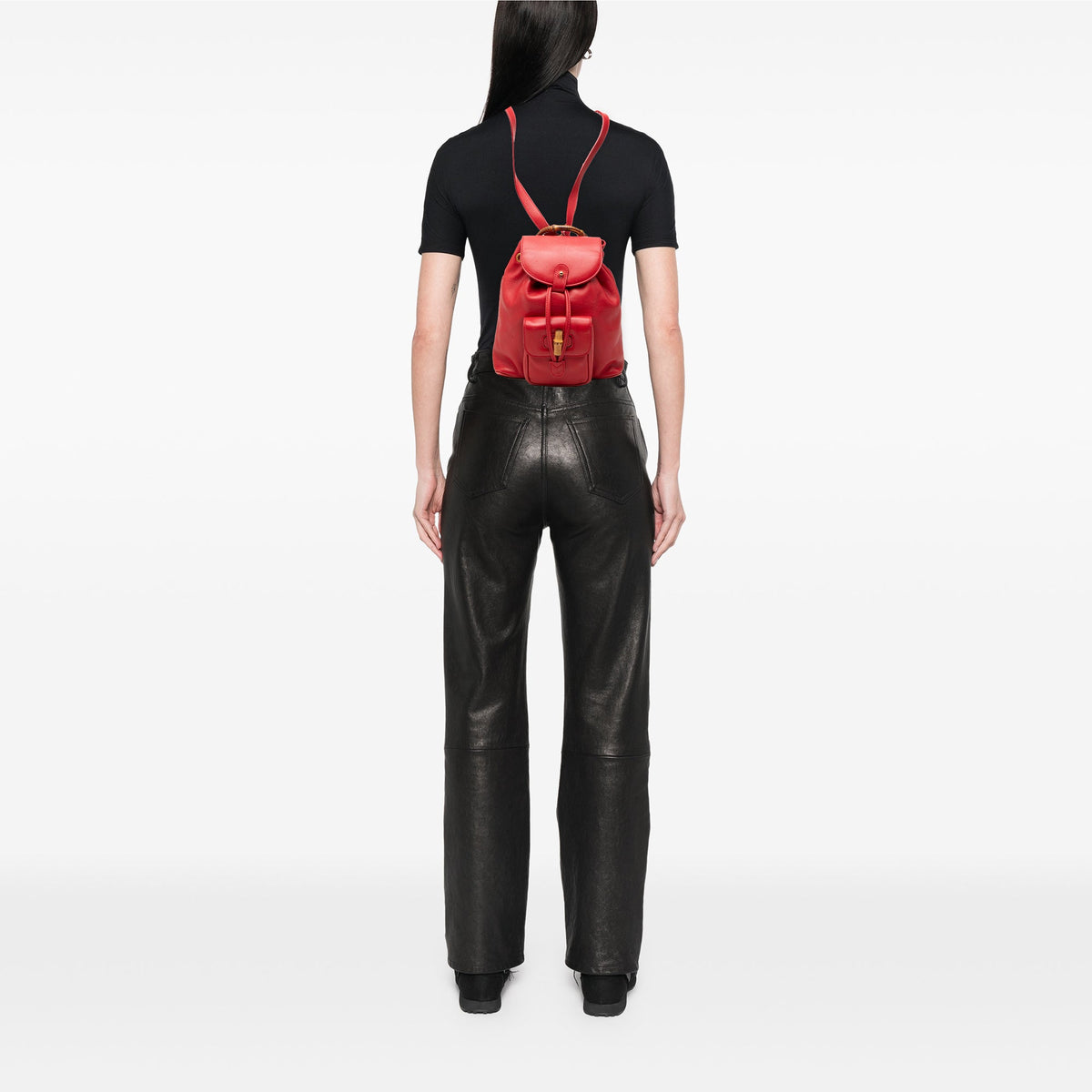 Gucci Calfskin Bamboo Drawstring Backpack — Red