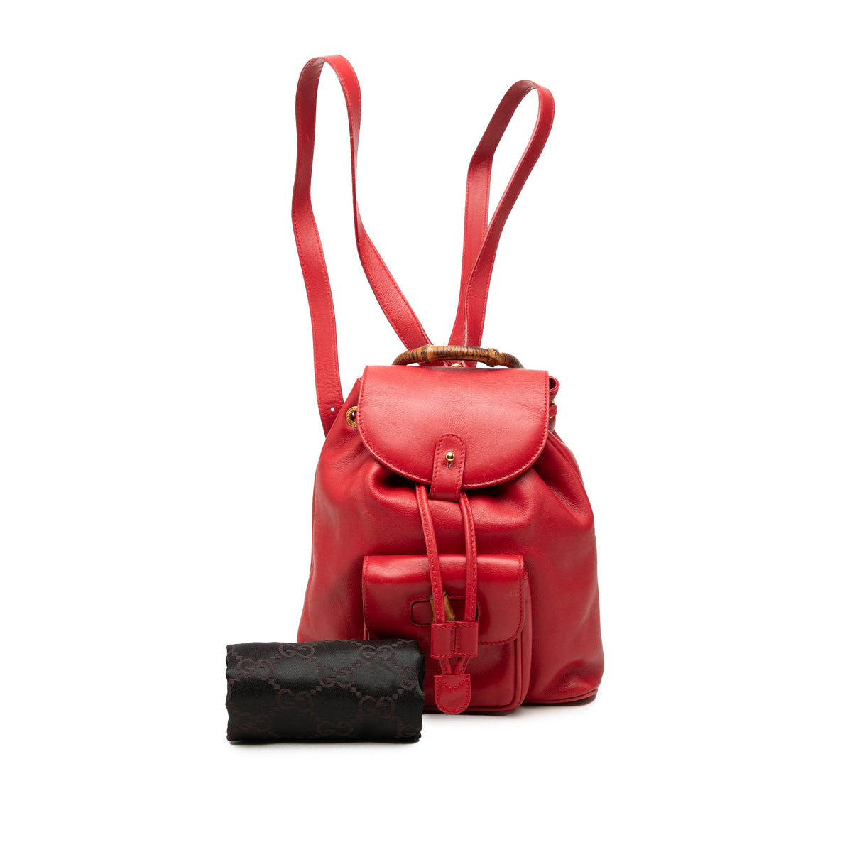 Gucci Calfskin Bamboo Drawstring Backpack — Red