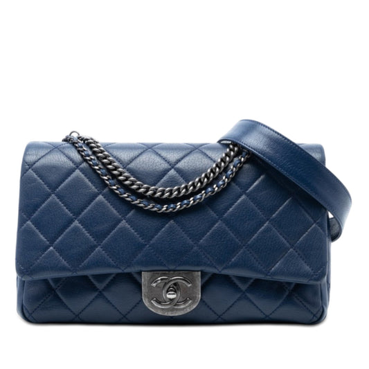 Large Quilted Goatskin Double Carry Waist Chain Flap
