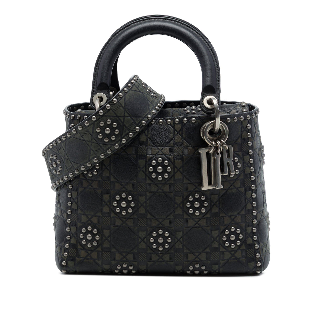 Dior Medium Calfskin Cannage Embossed Flower Studded Supple Lady Dior — Black
