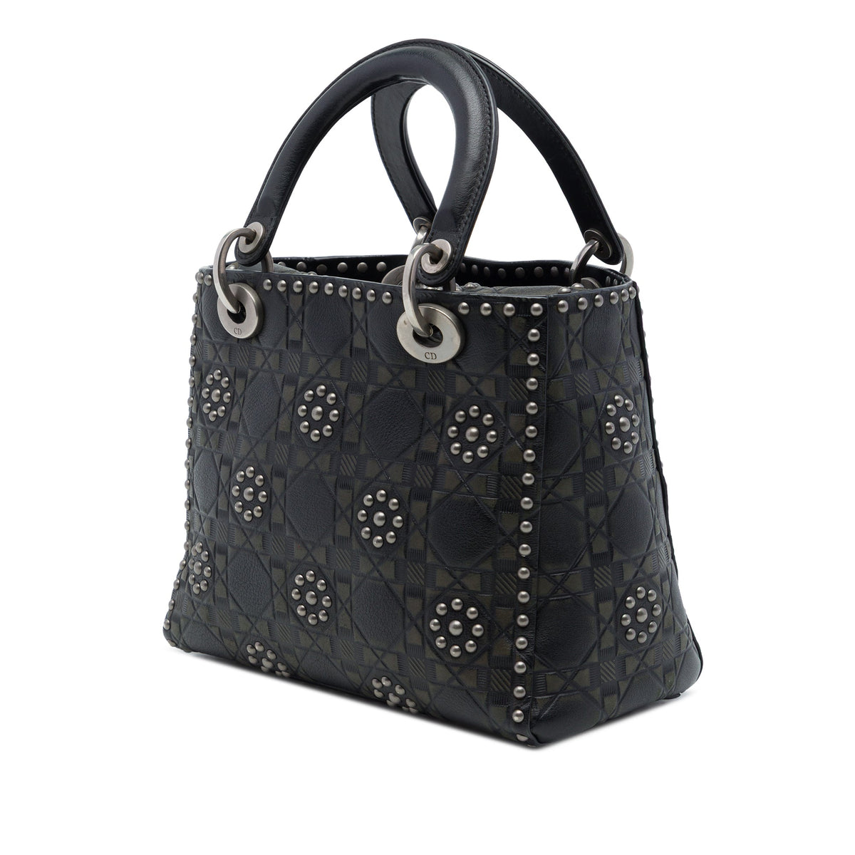 Dior Medium Calfskin Cannage Embossed Flower Studded Supple Lady Dior — Black