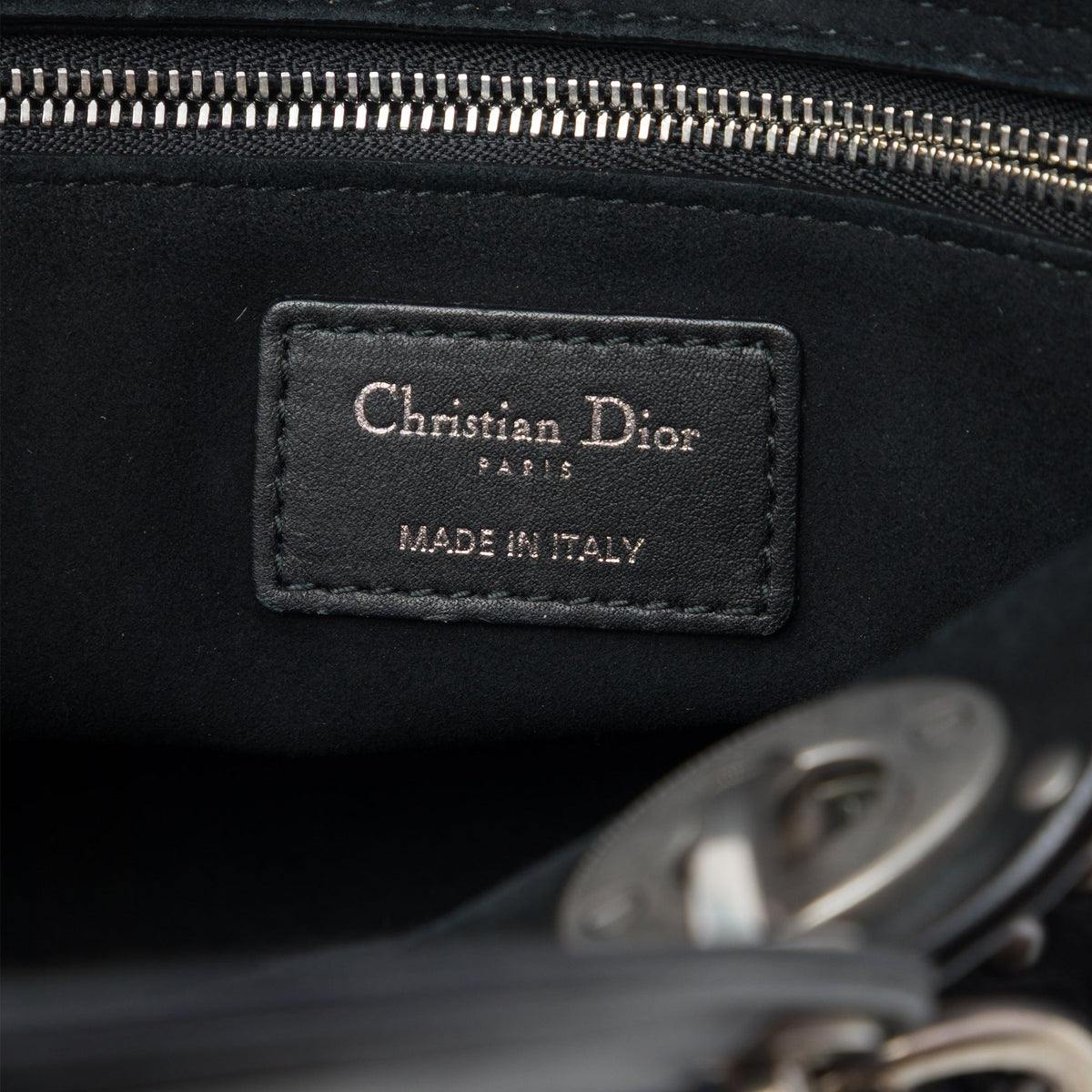 Dior Medium Calfskin Cannage Embossed Flower Studded Supple Lady Dior — Black