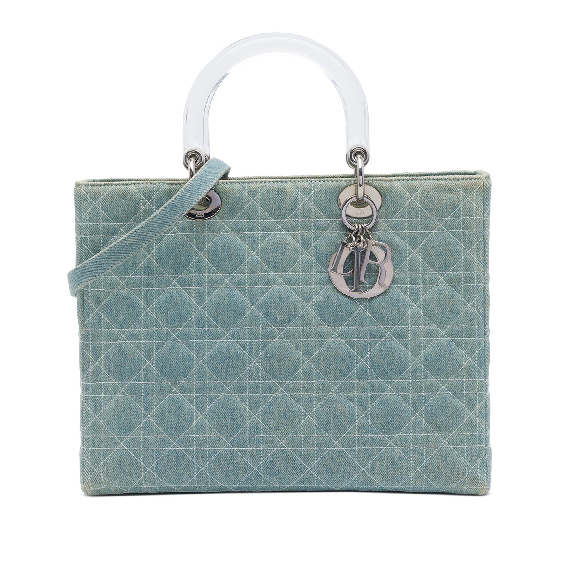 Dior Large Denim Cannage Acrylic Handles Lady Dior
