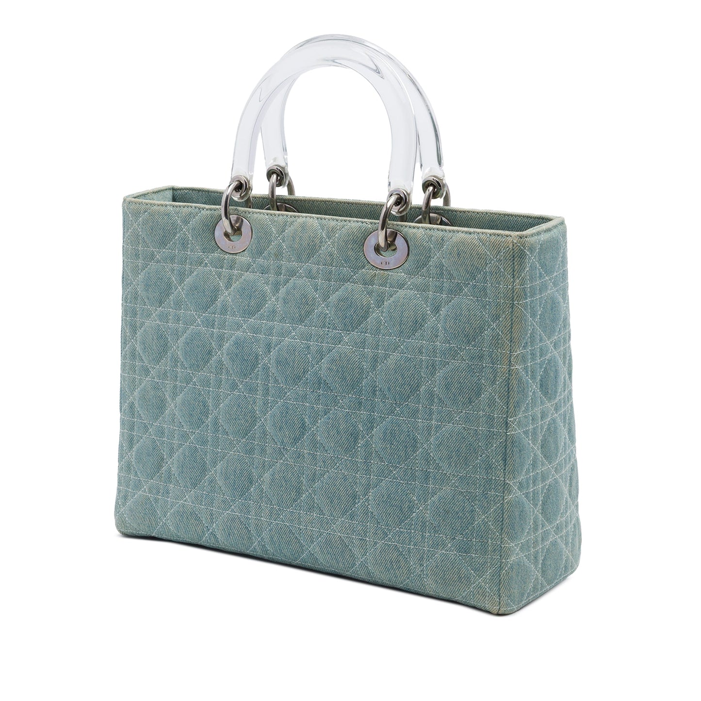 Dior Large Denim Cannage Acrylic Handles Lady Dior
