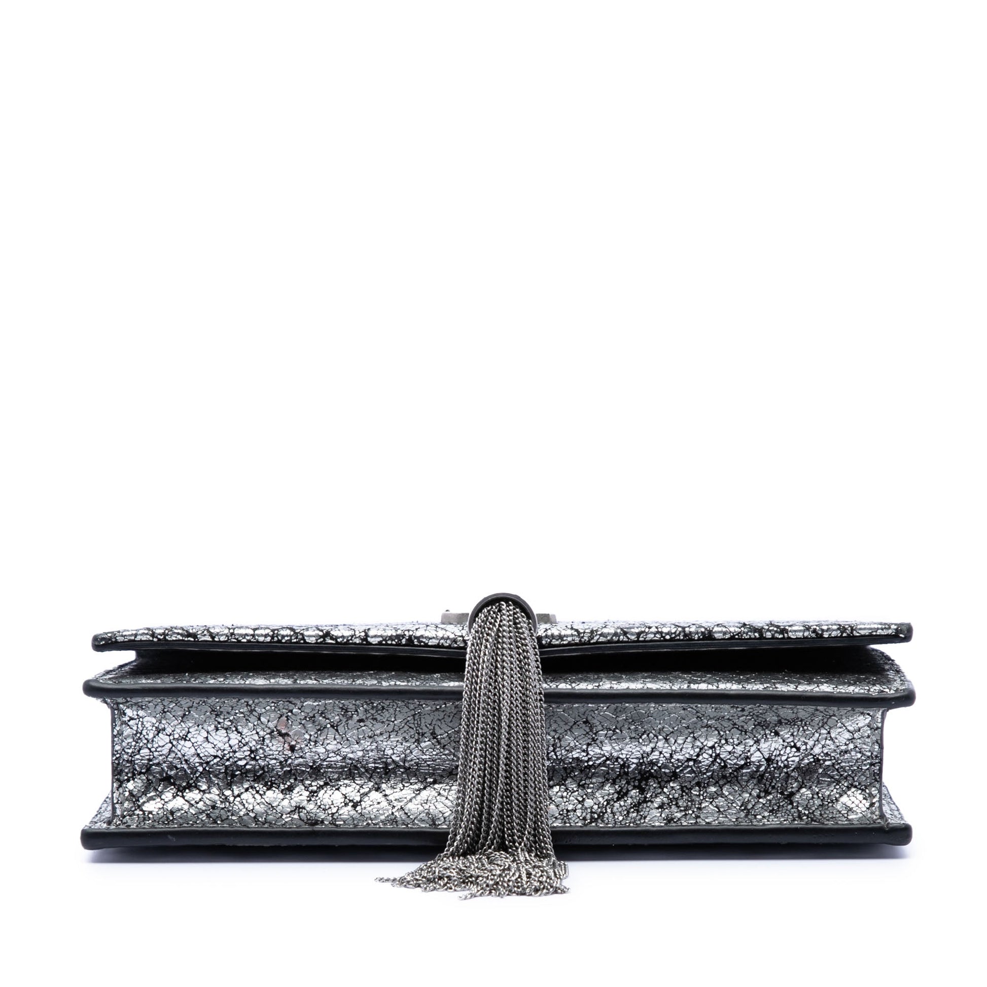 Saint Laurent Python Embossed Metallic Leather Classic Monogram Kate Tassel Wallet on Chain