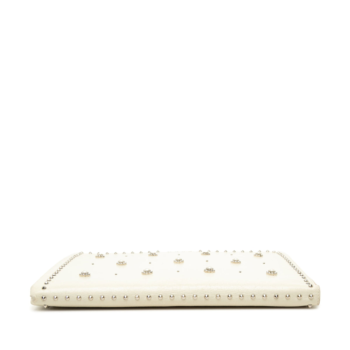 Miu Miu Faux Pearl Studded Leather Clutch — White
