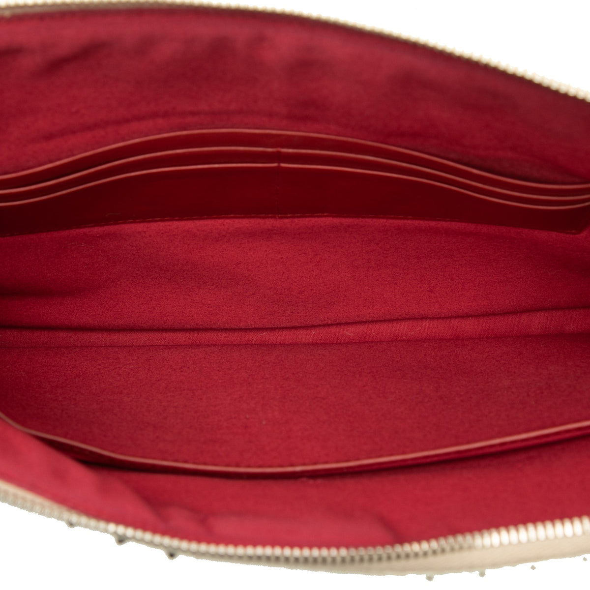 Miu Miu Faux Pearl Studded Leather Clutch — White
