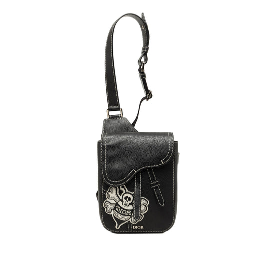 Dior Stussy Bee Applique Calfskin Saddle Crossbody