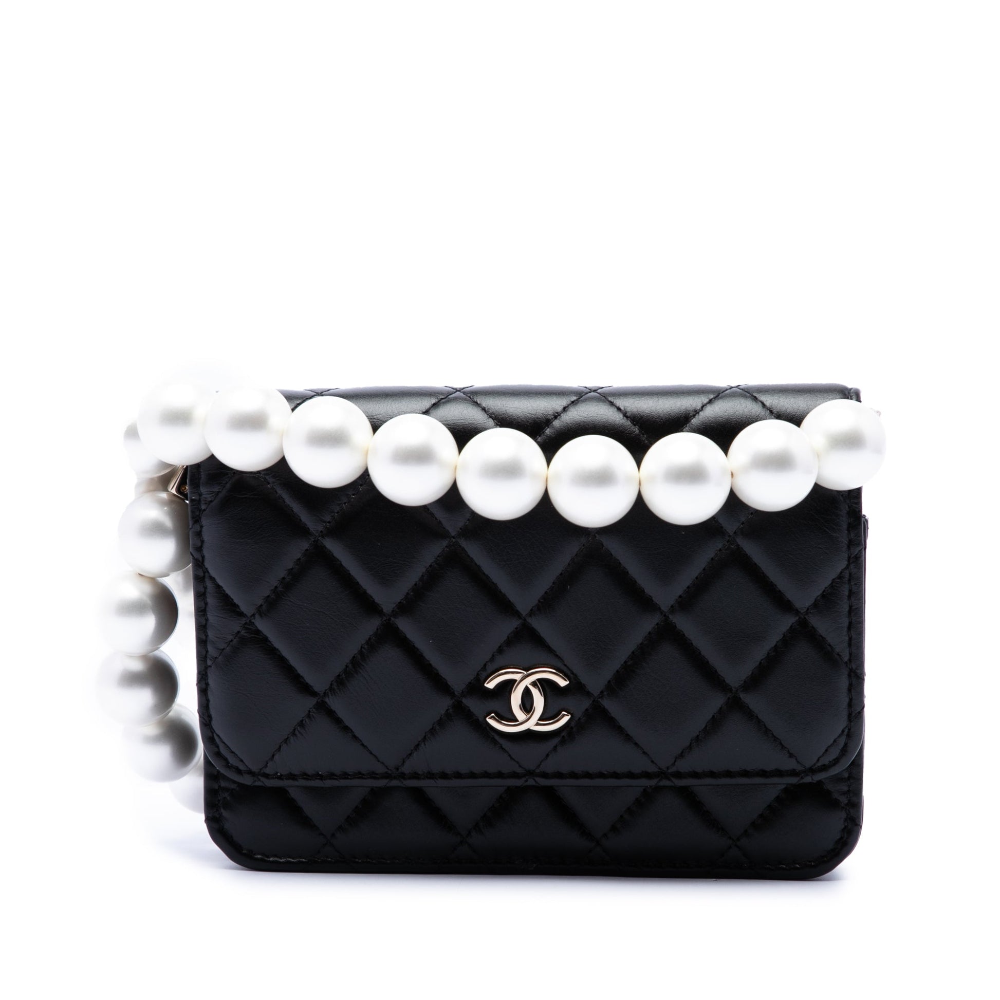Chanel CC Quilted Calfskin Maxi Pearls Wallet on Chain