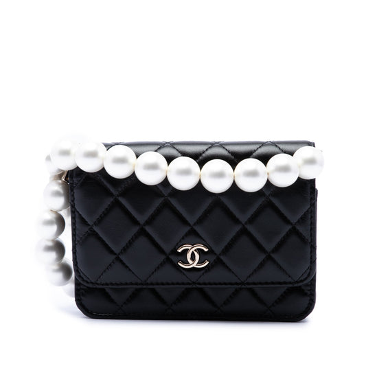 Chanel CC Quilted Calfskin Maxi Pearls Wallet on Chain