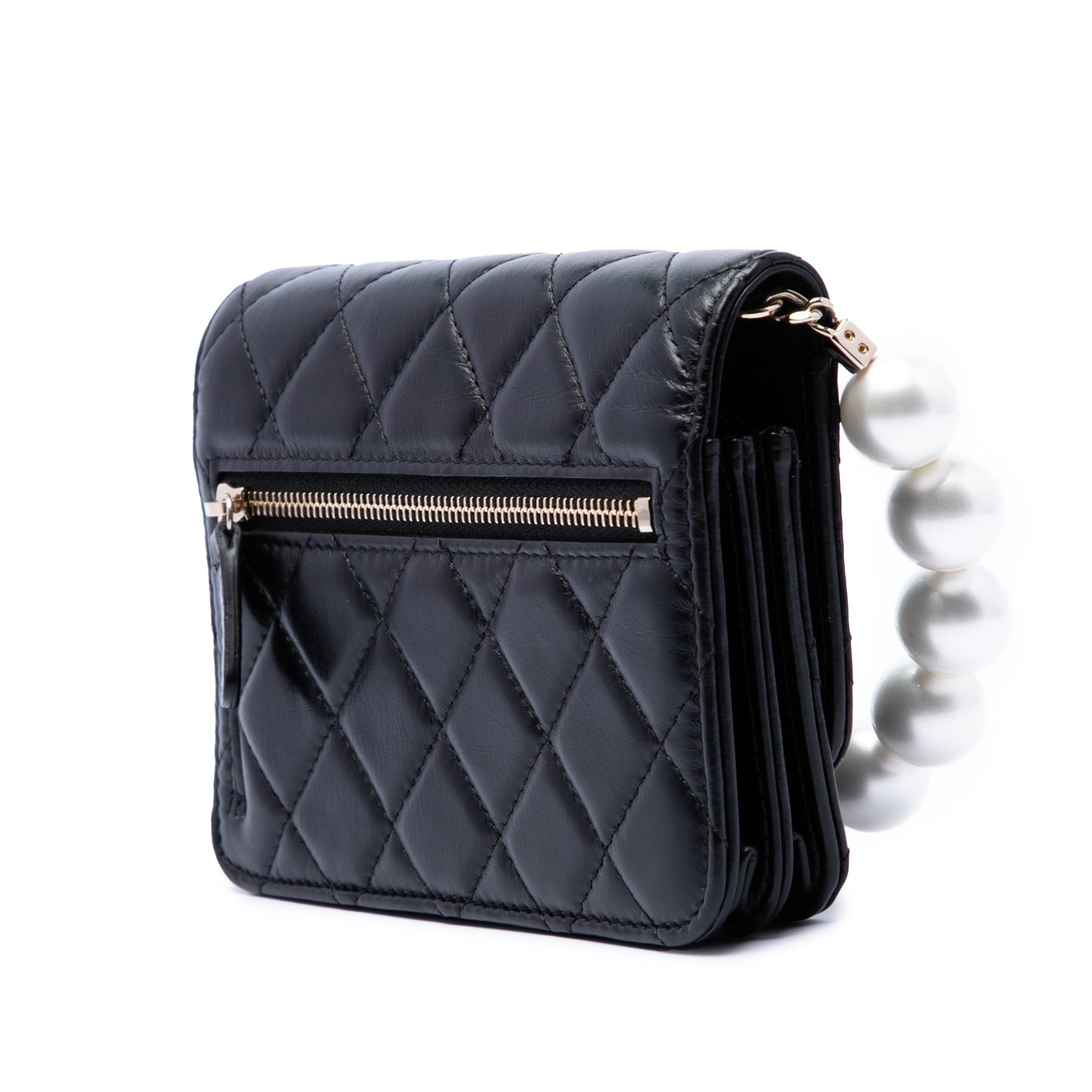 Chanel CC Quilted Calfskin Maxi Pearls Wallet on Chain