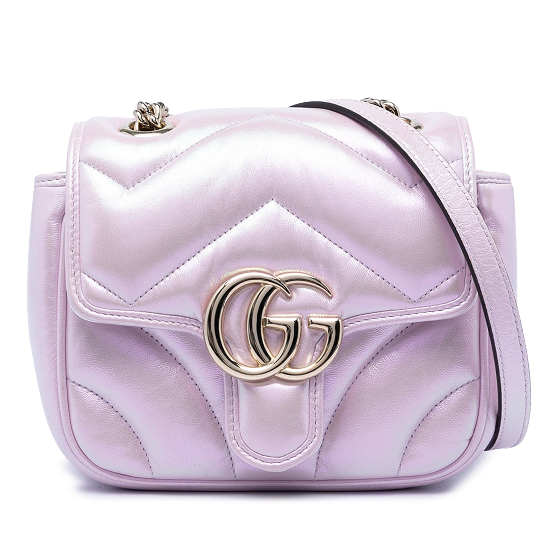 Gucci Mini GG Marmont Matelasse Iridescent Calfskin Flap Crossbody