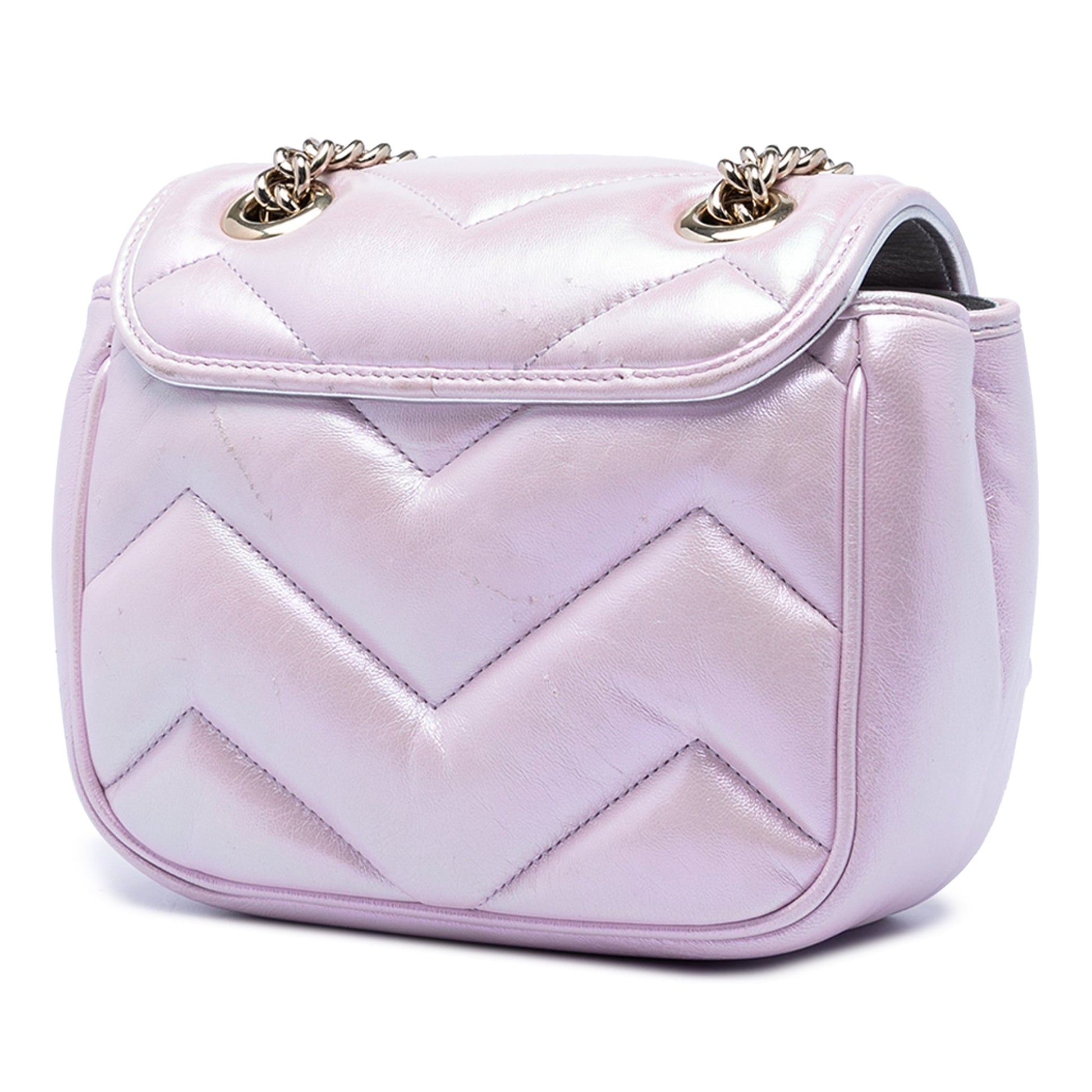 Gucci Mini GG Marmont Matelasse Iridescent Calfskin Flap Crossbody
