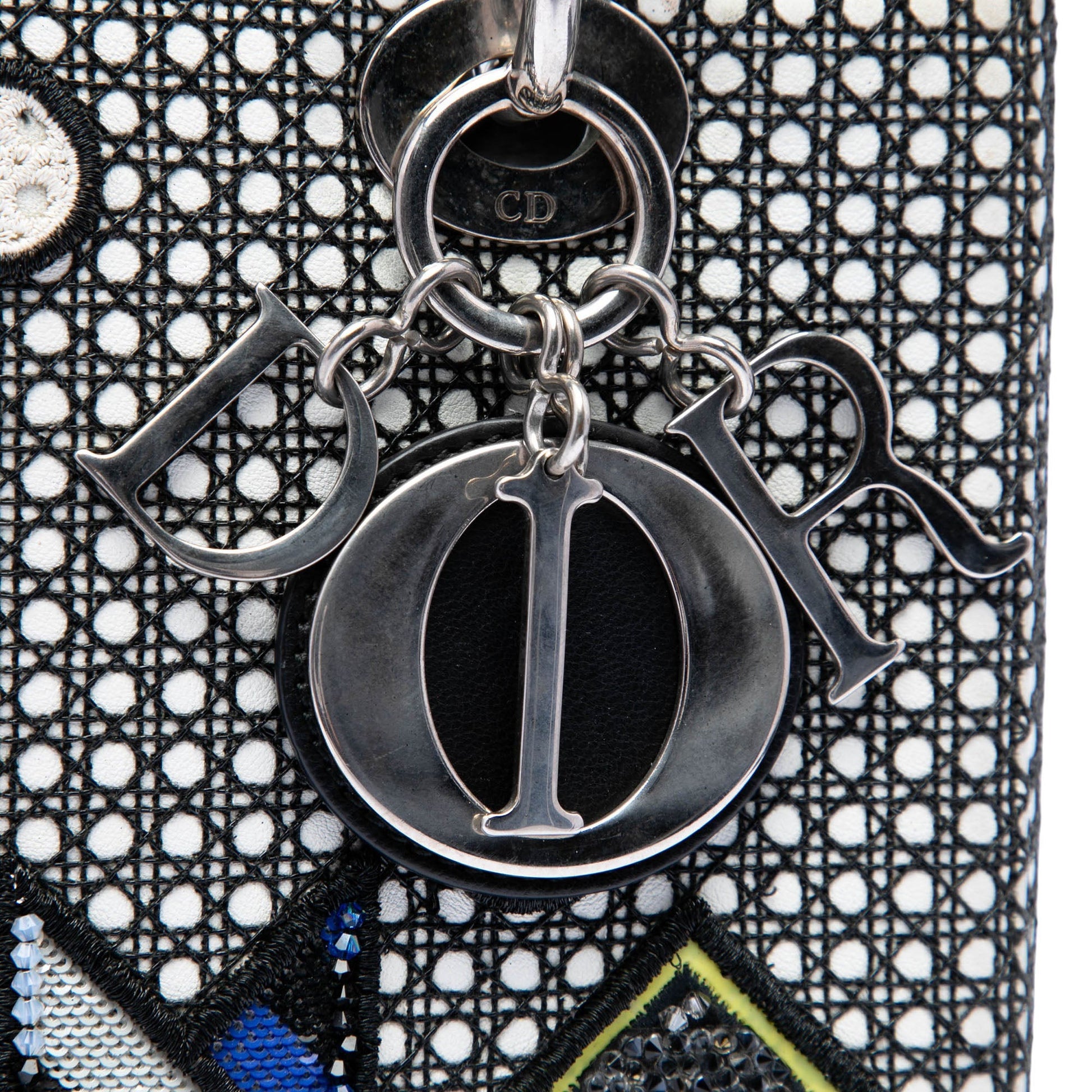 Dior Medium Calfskin Mesh Microcannage Patches Lady Dior
