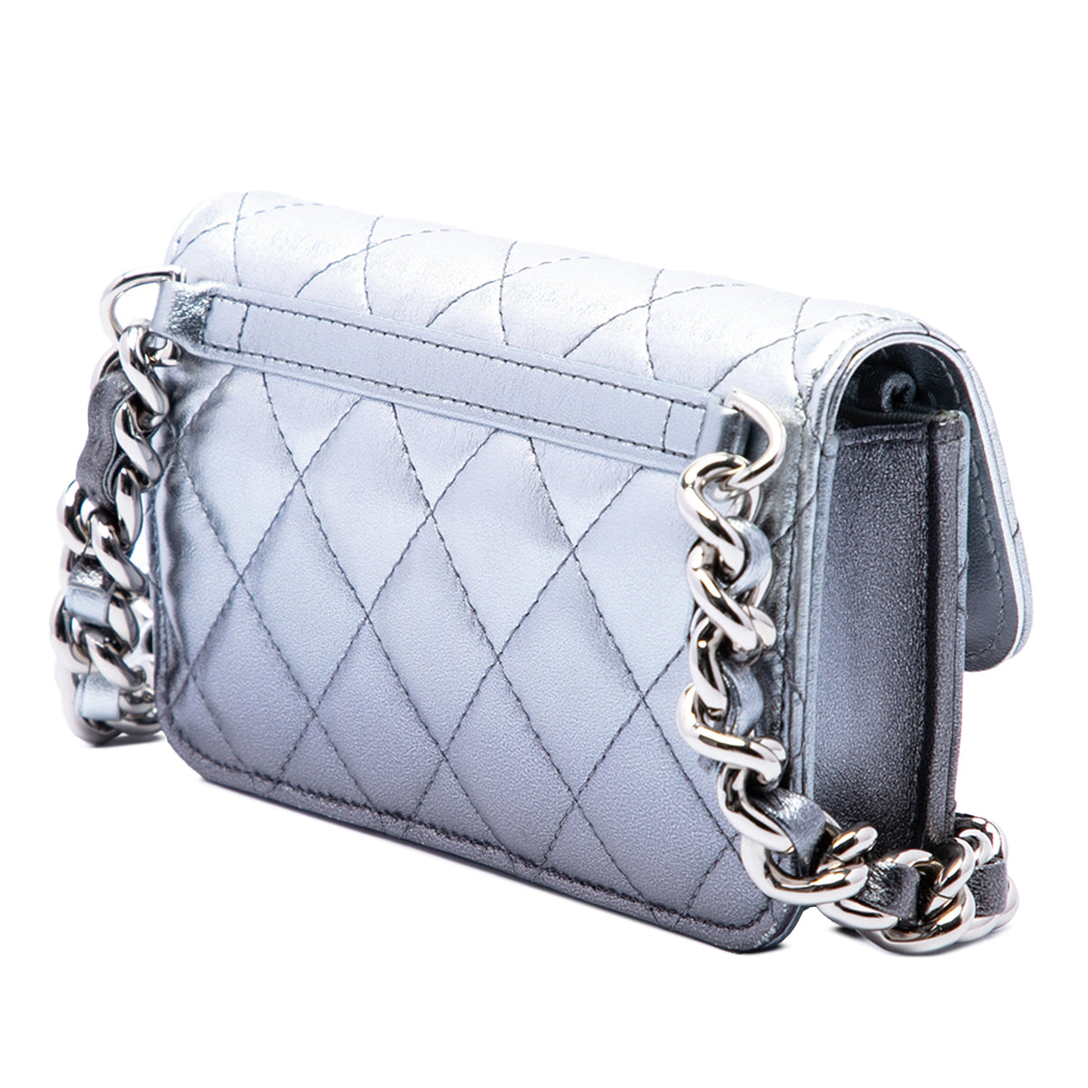 Chanel Quilted Gradient Metallic Lambskin Coco Punk Clutch With Chain — Silver