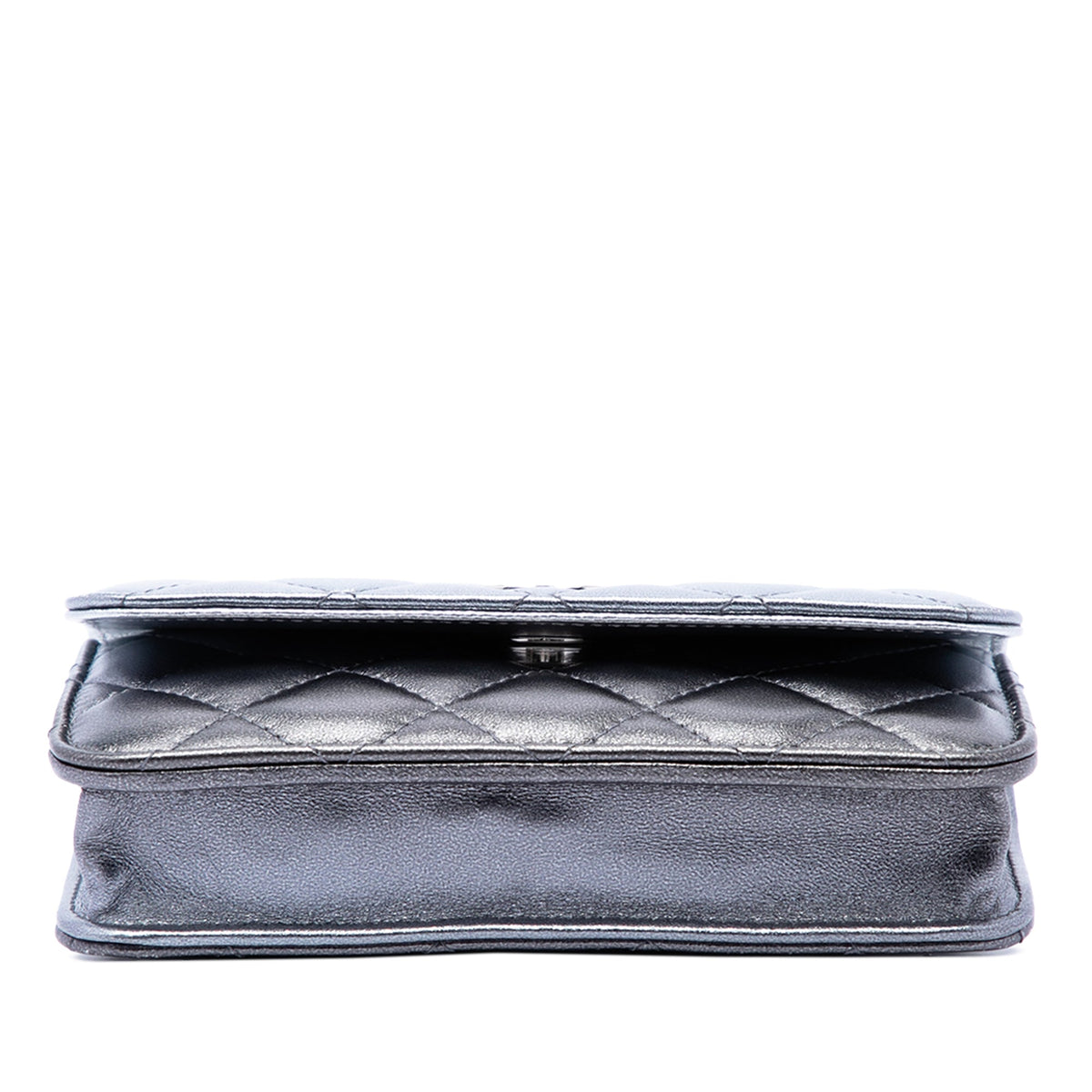 Chanel Quilted Gradient Metallic Lambskin Coco Punk Clutch With Chain — Silver