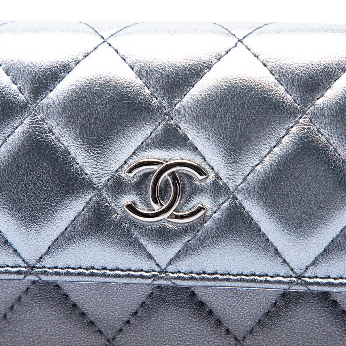 Chanel Quilted Gradient Metallic Lambskin Coco Punk Clutch With Chain — Silver