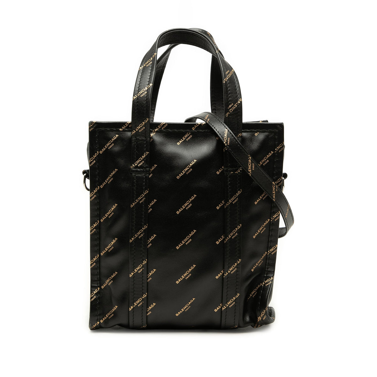 Balenciaga Calfskin Allover Logo Bazar Shopper Satchel XS