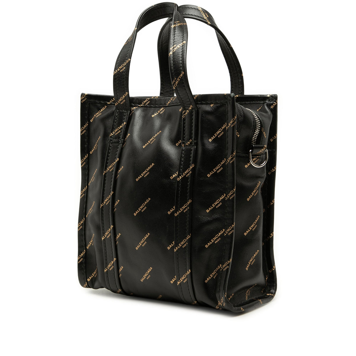 Balenciaga Calfskin Allover Logo Bazar Shopper Satchel XS