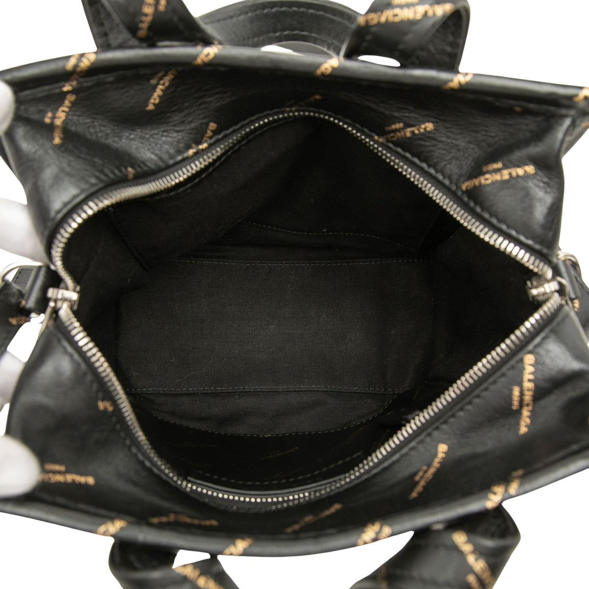 Balenciaga Calfskin Allover Logo Bazar Shopper Satchel XS