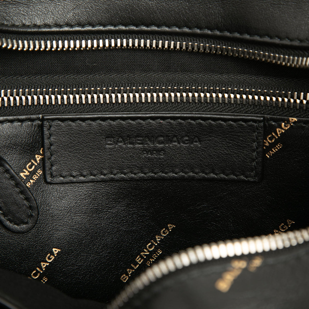 Balenciaga Calfskin Allover Logo Bazar Shopper Satchel XS