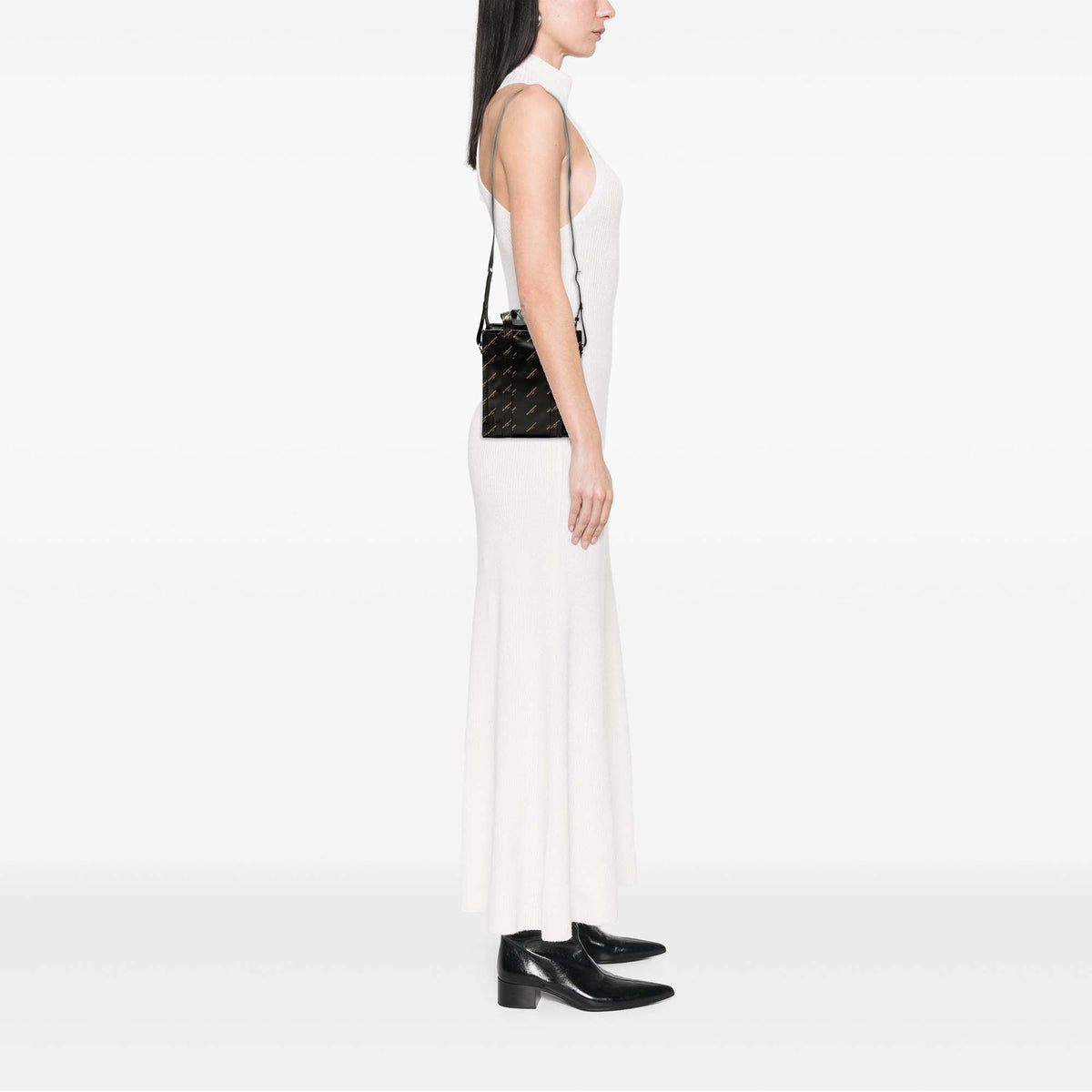 Balenciaga Calfskin Allover Logo Bazar Shopper Satchel XS