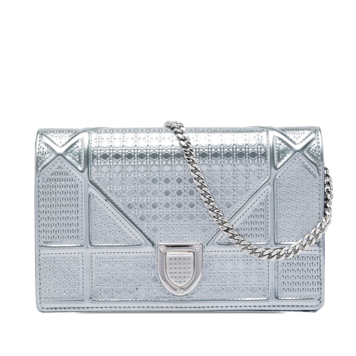 Dior Metallic Patent Microcannage Diorama Wallet on Chain