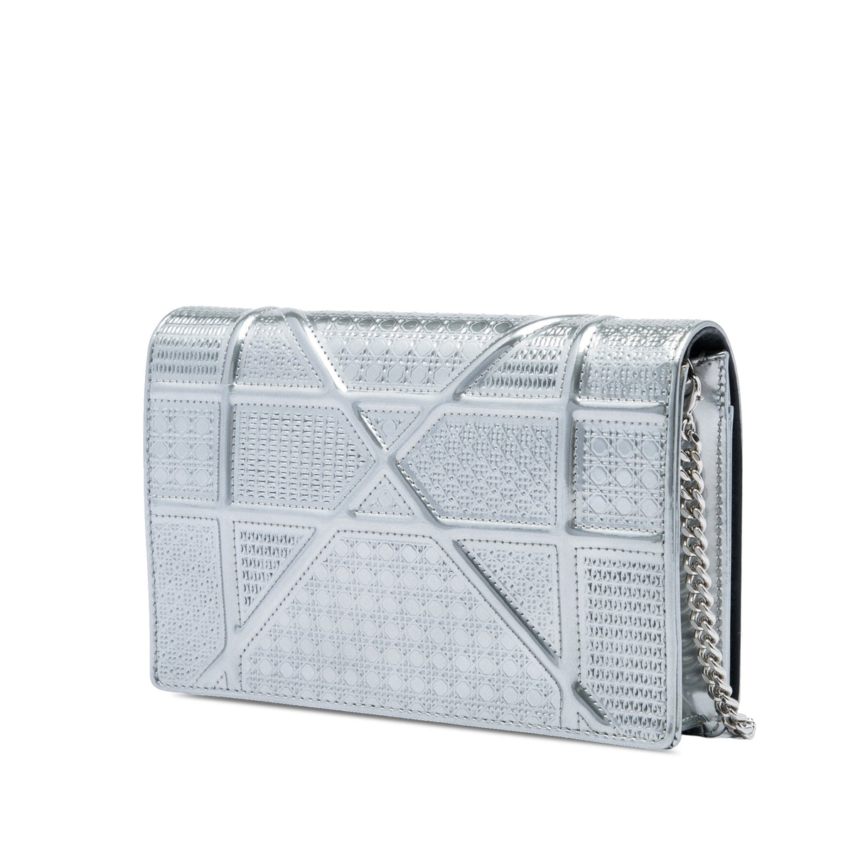 Dior Metallic Patent Microcannage Diorama Wallet on Chain