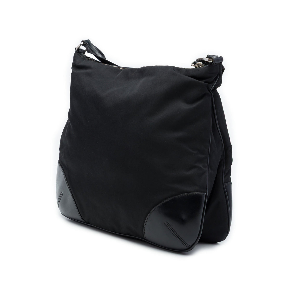Prada Leather Trimmed Tessuto Zip Top Crossbody — Black