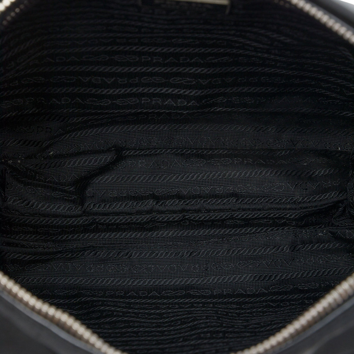 Prada Leather Trimmed Tessuto Zip Top Crossbody — Black