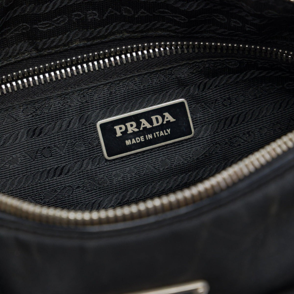 Prada Leather Trimmed Tessuto Zip Top Crossbody — Black