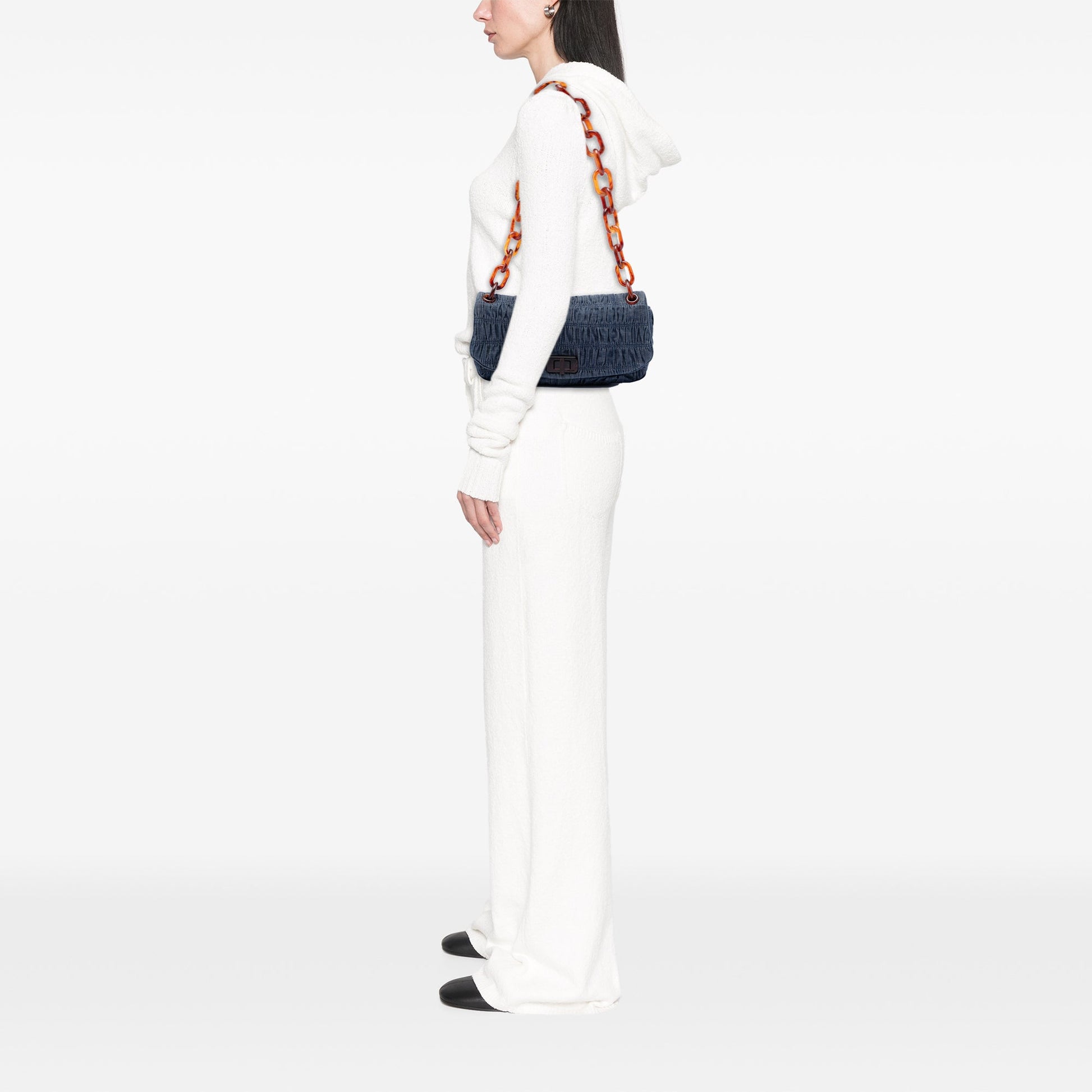 Prada Denim Gaufre Resin Chain Shoulder Bag
