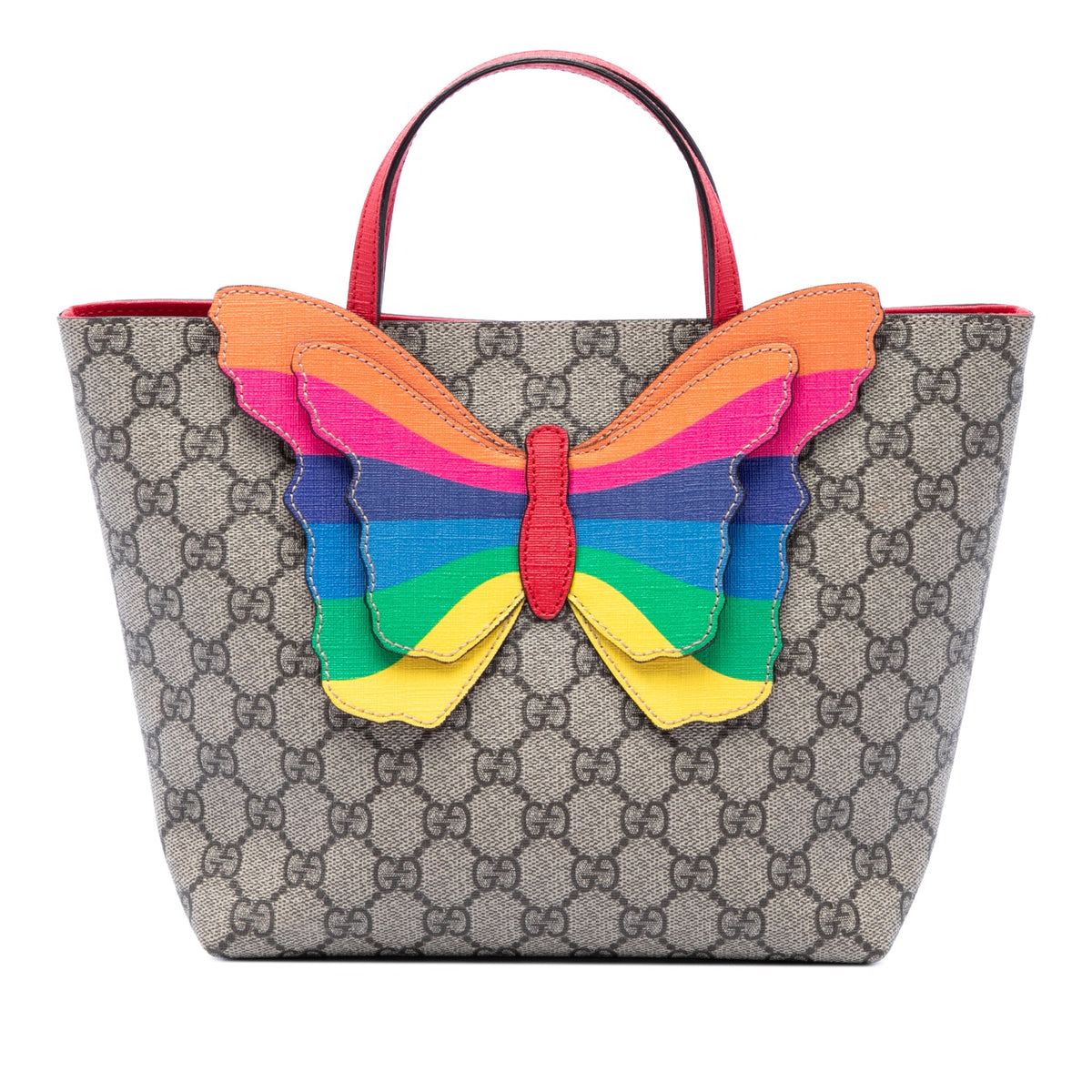 Gucci Childrens GG Supreme Rainbow Butterfly Tote — Beige
