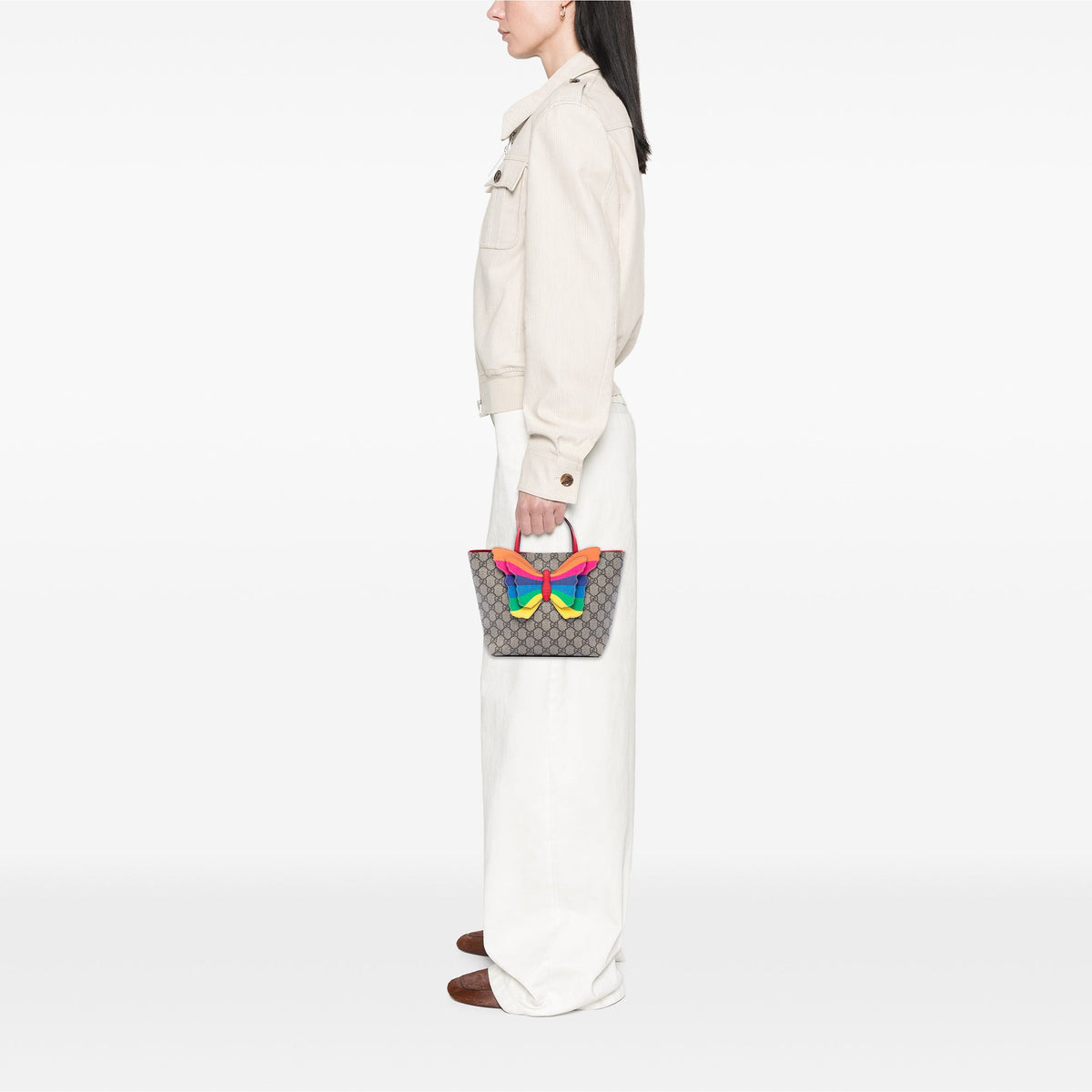 Gucci Childrens GG Supreme Rainbow Butterfly Tote — Beige