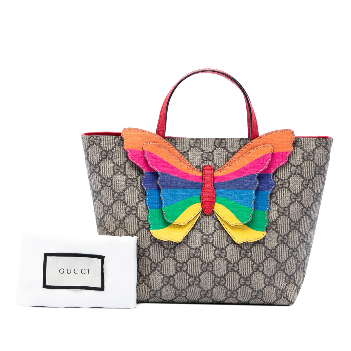 Gucci Childrens GG Supreme Rainbow Butterfly Tote — Beige