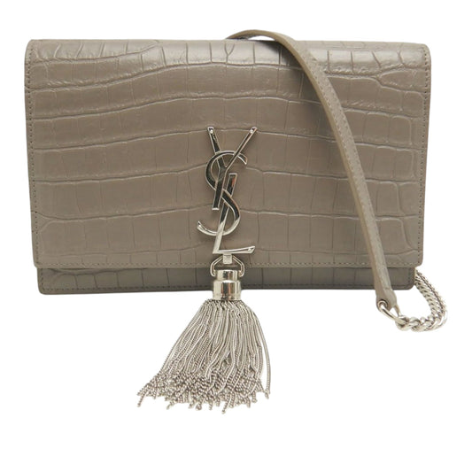 Saint Laurent Small Croc Embossed Leather Monogram Kate Tassel Crossbody
