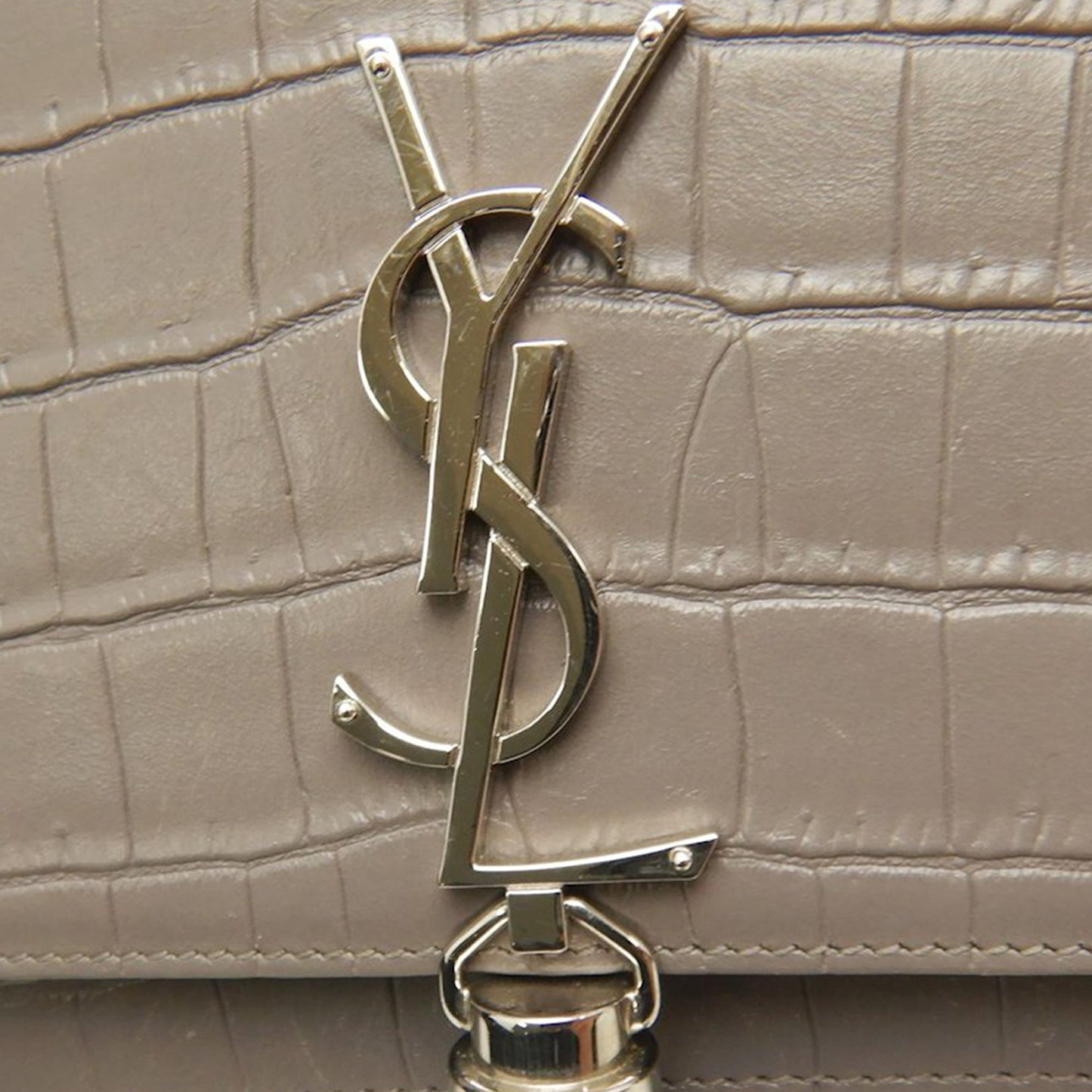 Saint Laurent Small Croc Embossed Leather Monogram Kate Tassel Crossbody