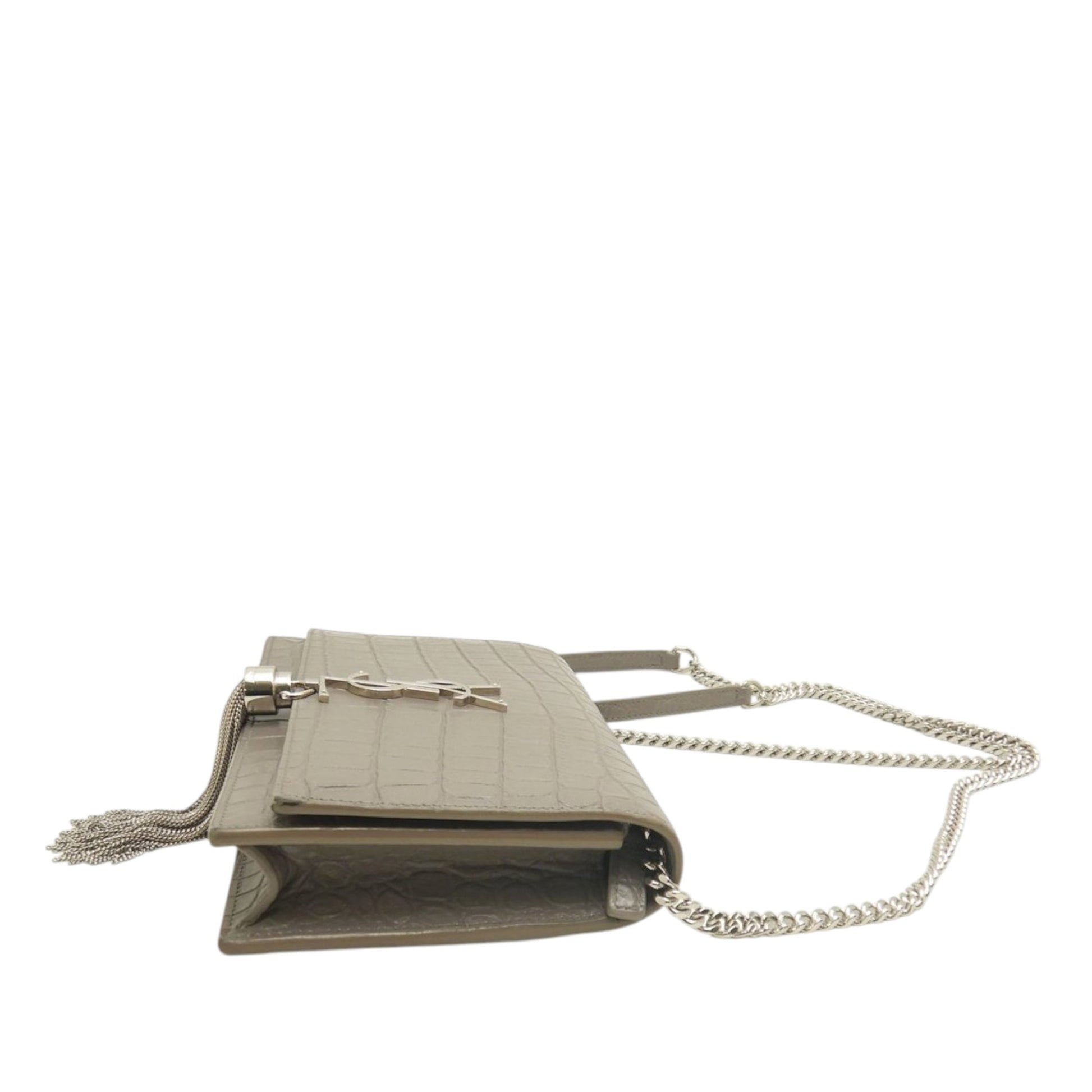 Saint Laurent Small Croc Embossed Leather Monogram Kate Tassel Crossbody