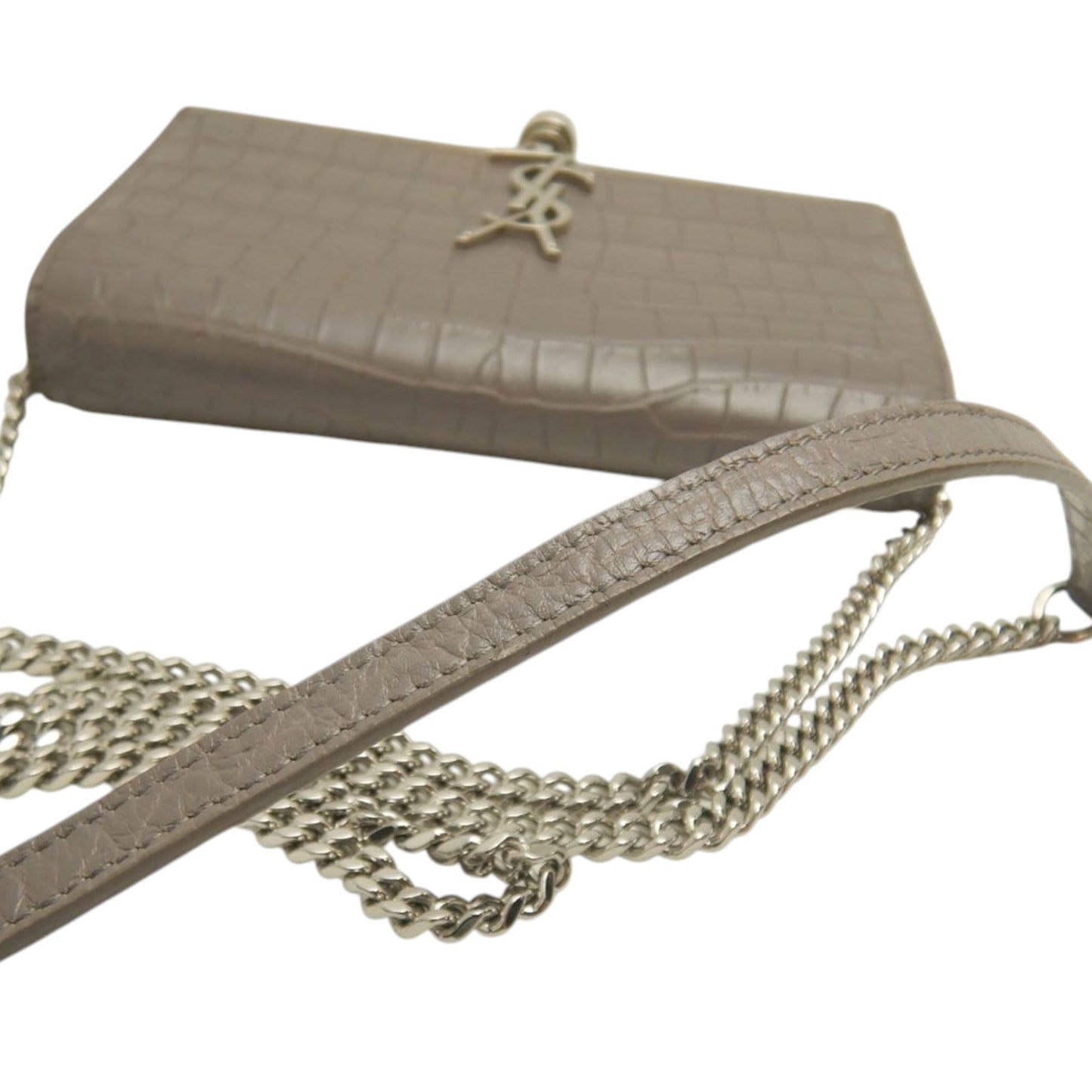 Saint Laurent Small Croc Embossed Leather Monogram Kate Tassel Crossbody