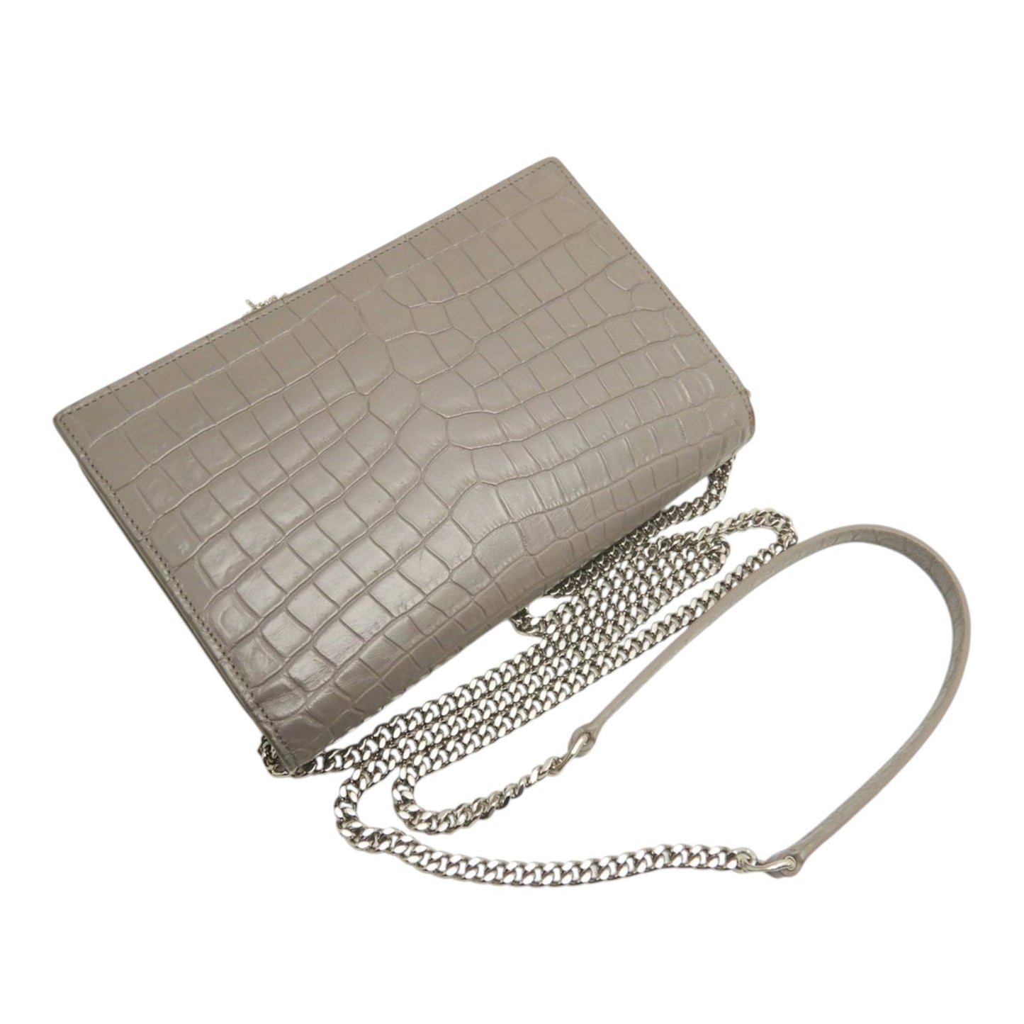 Saint Laurent Small Croc Embossed Leather Monogram Kate Tassel Crossbody