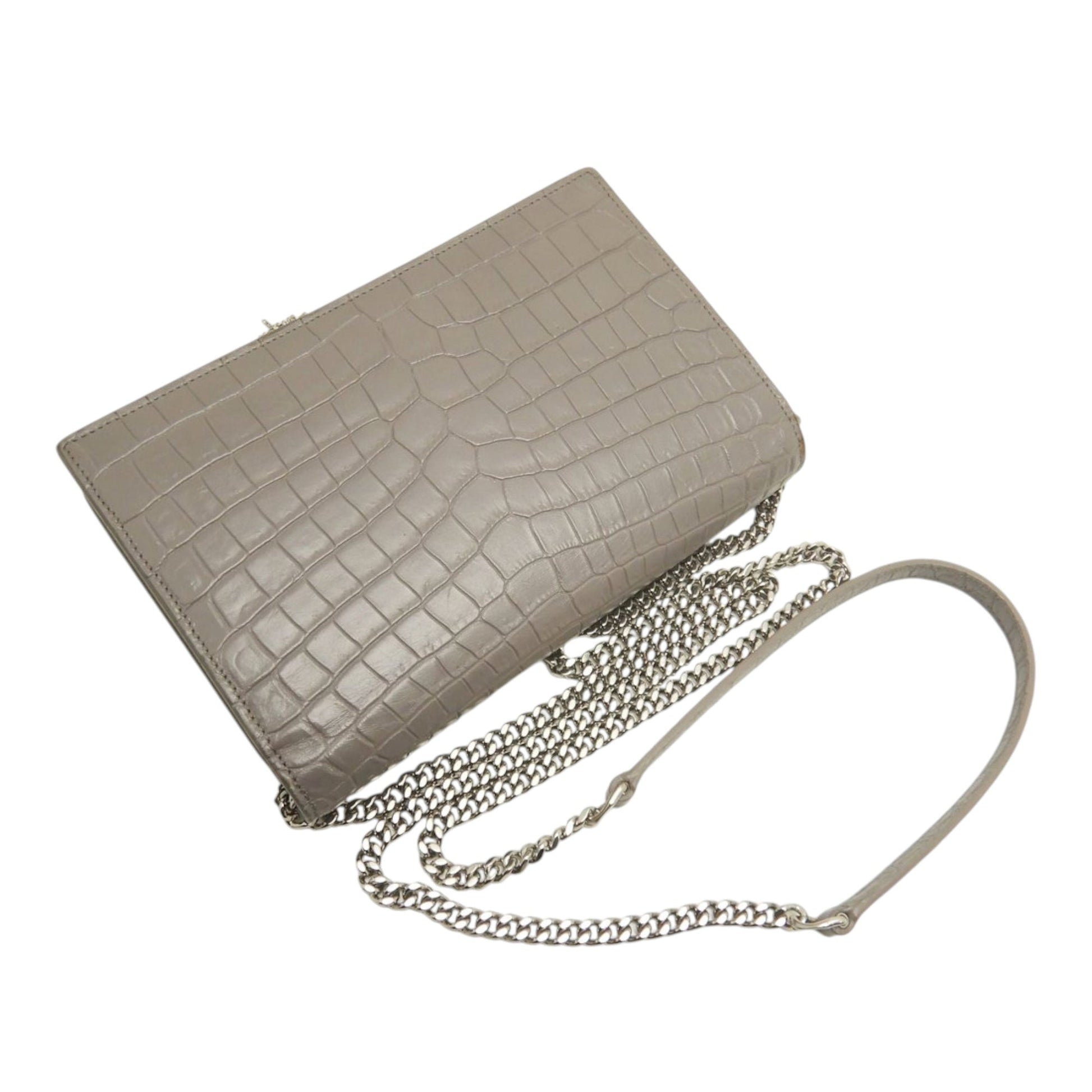 Saint Laurent Small Croc Embossed Leather Monogram Kate Tassel Crossbody