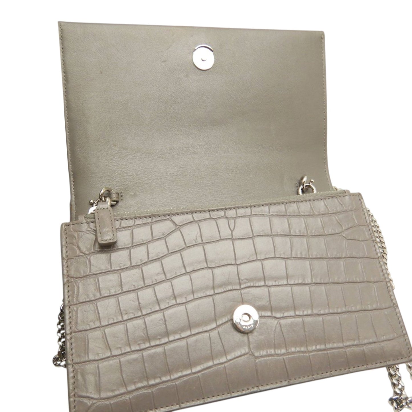 Saint Laurent Small Croc Embossed Leather Monogram Kate Tassel Crossbody