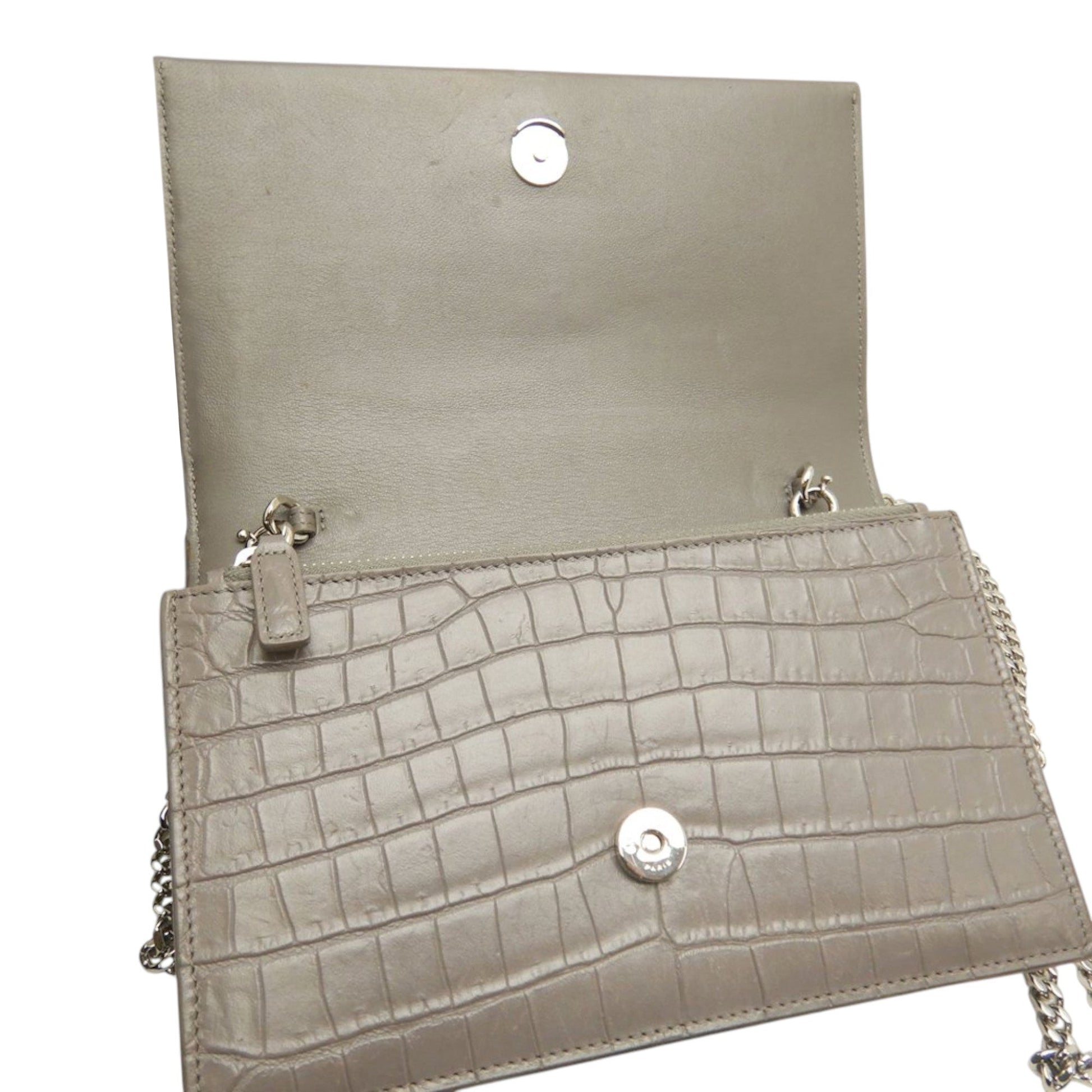 Saint Laurent Small Croc Embossed Leather Monogram Kate Tassel Crossbody